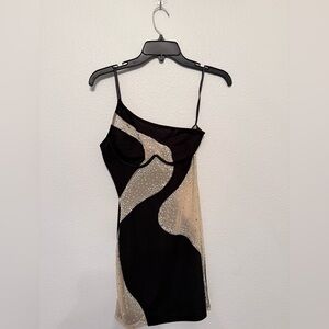 Fashion Nova Black and Cream Asymmetrical Dress